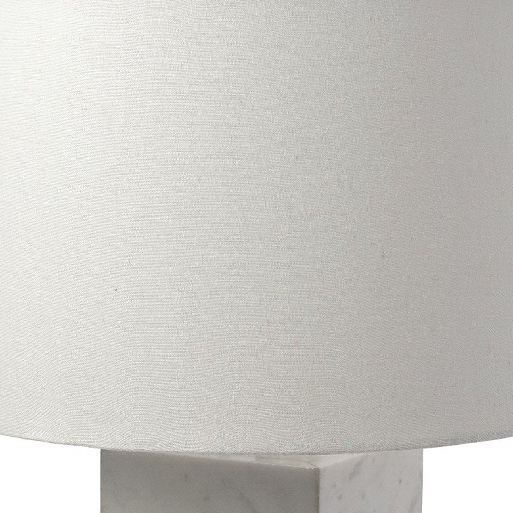 White Marble And Natural Wood Block Table Or Desk Lamp  Warm Home View