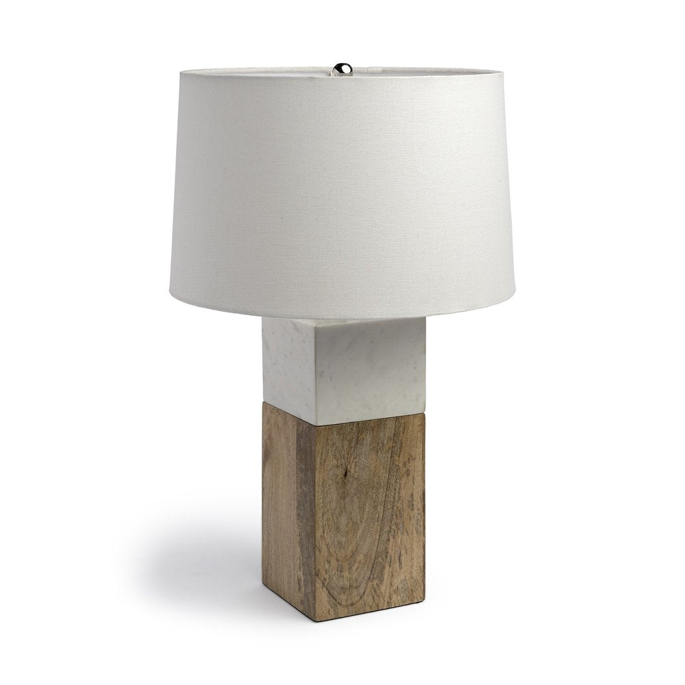 White Marble And Natural Wood Block Table Or Desk Lamp  Warm Home View