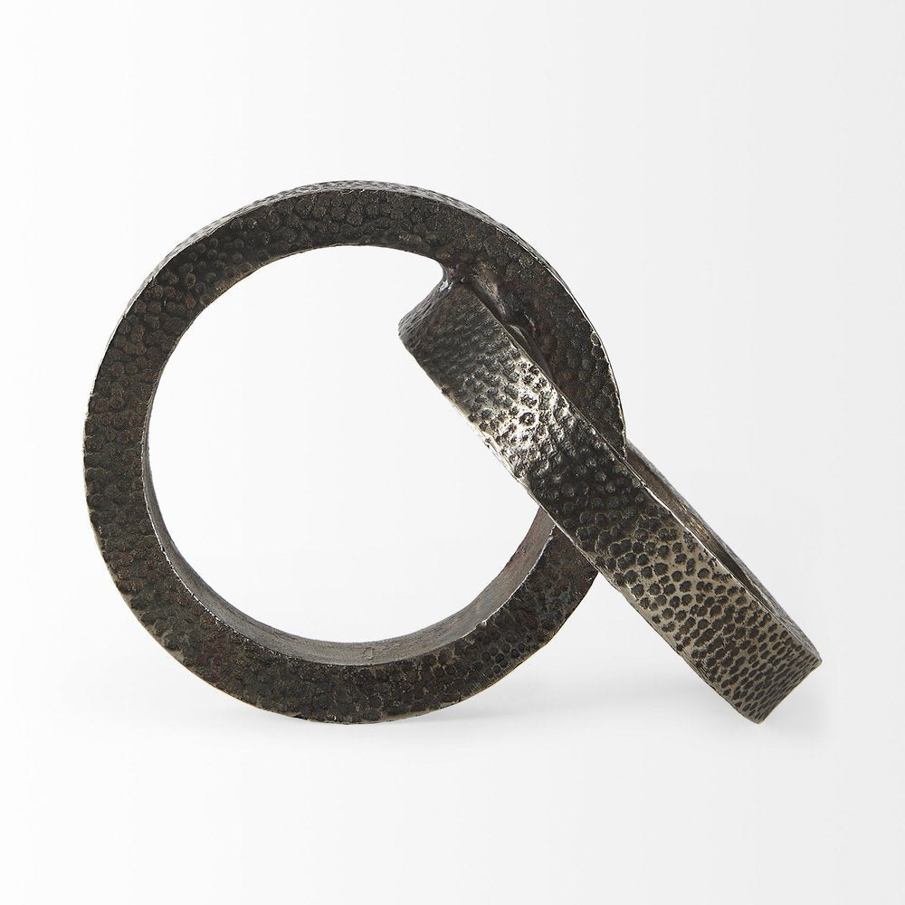Two Ring Gray Hammered Metal Sculpture  Warm Home View