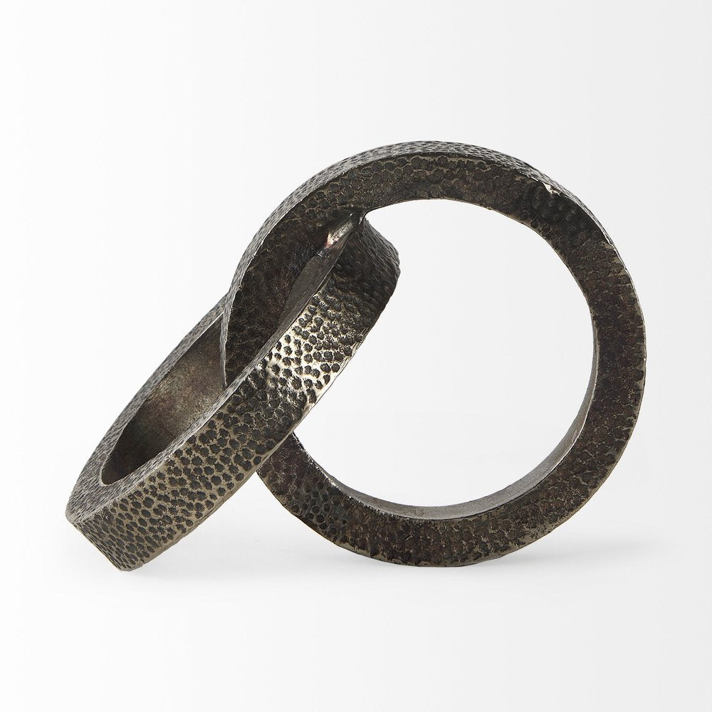Two Ring Gray Hammered Metal Sculpture  Warm Home View
