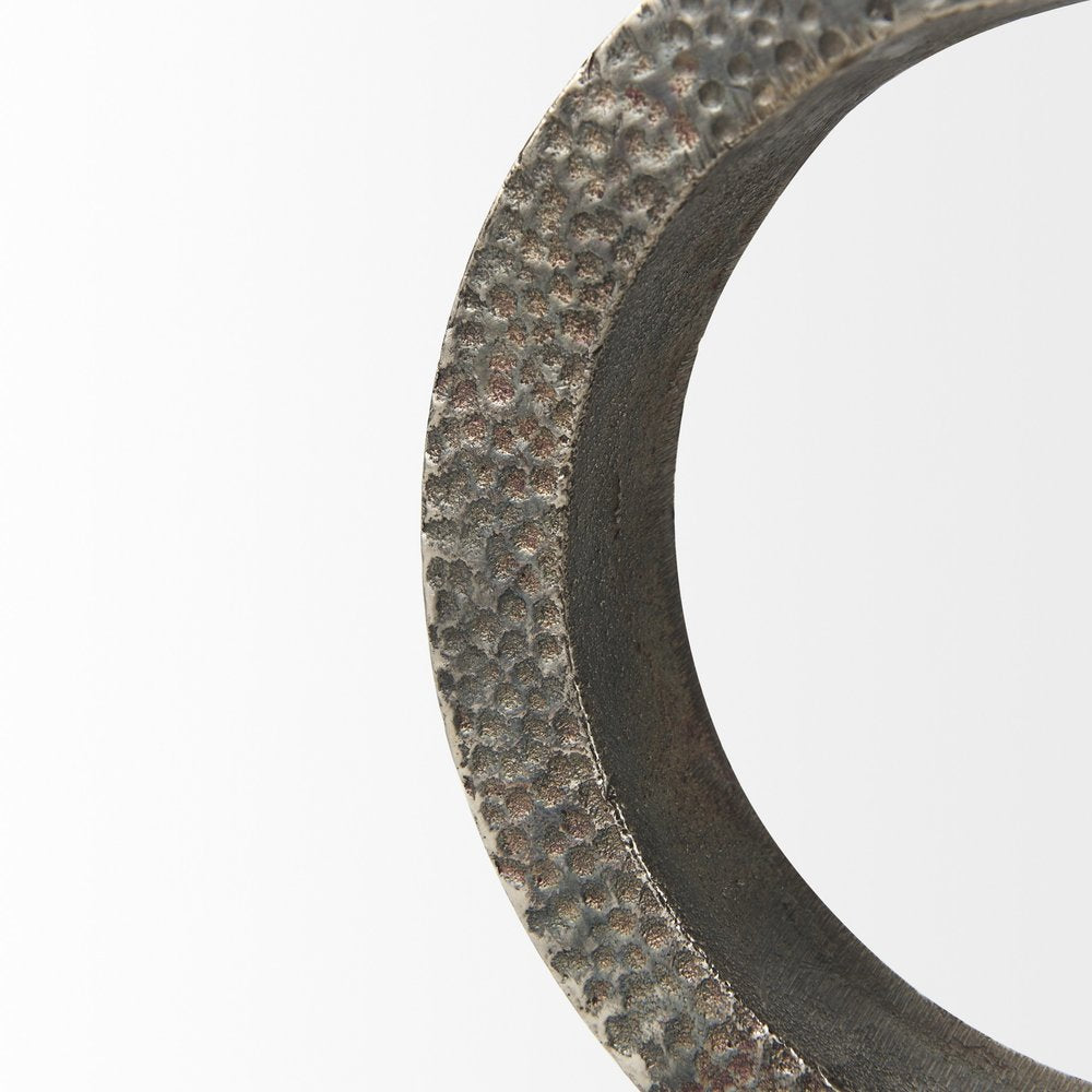 Two Ring Gray Hammered Metal Sculpture  Warm Home View