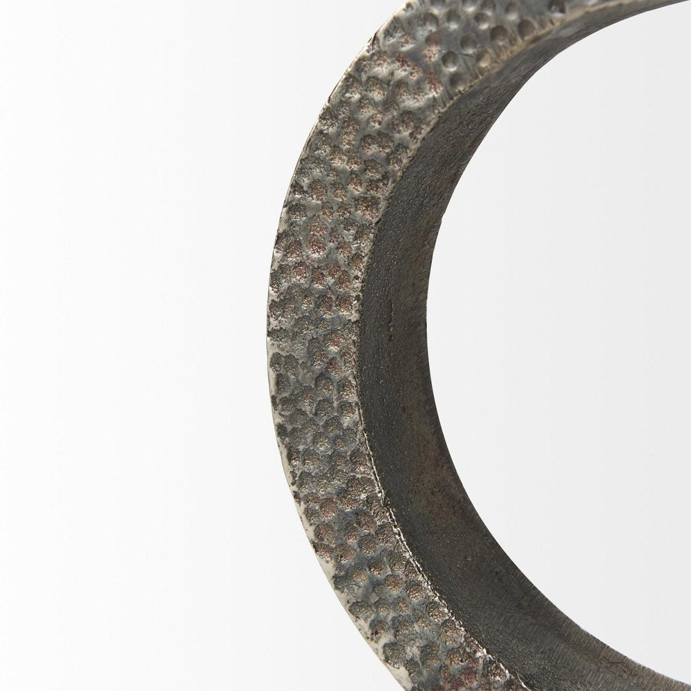 Two Ring Gray Hammered Metal Sculpture  Warm Home View
