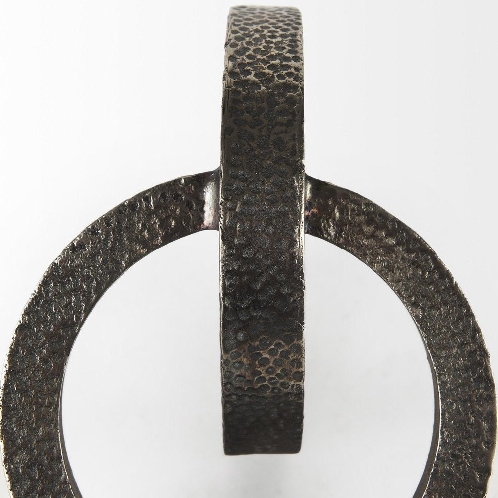Two Ring Gray Hammered Metal Sculpture  Warm Home View