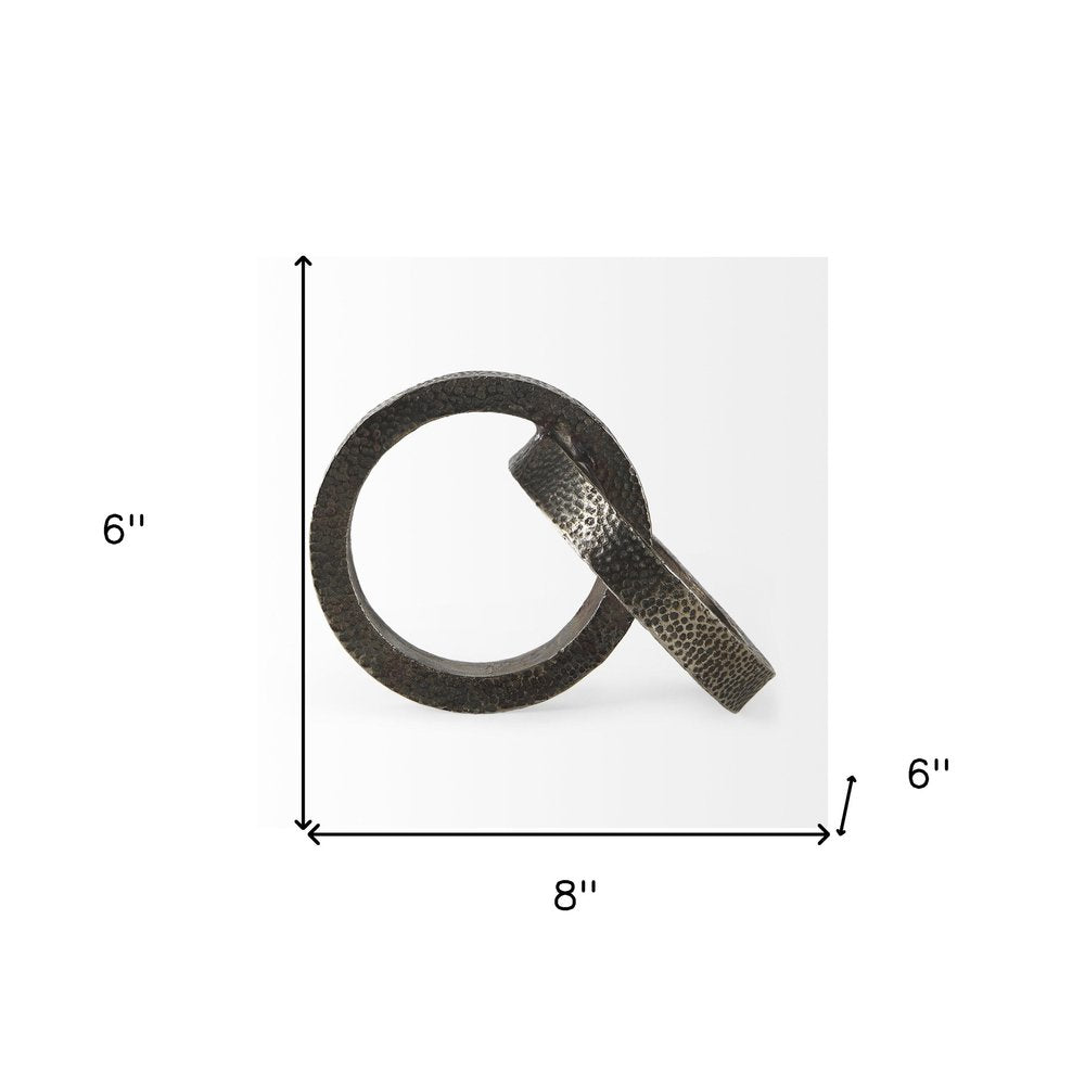 Two Ring Gray Hammered Metal Sculpture  Warm Home View