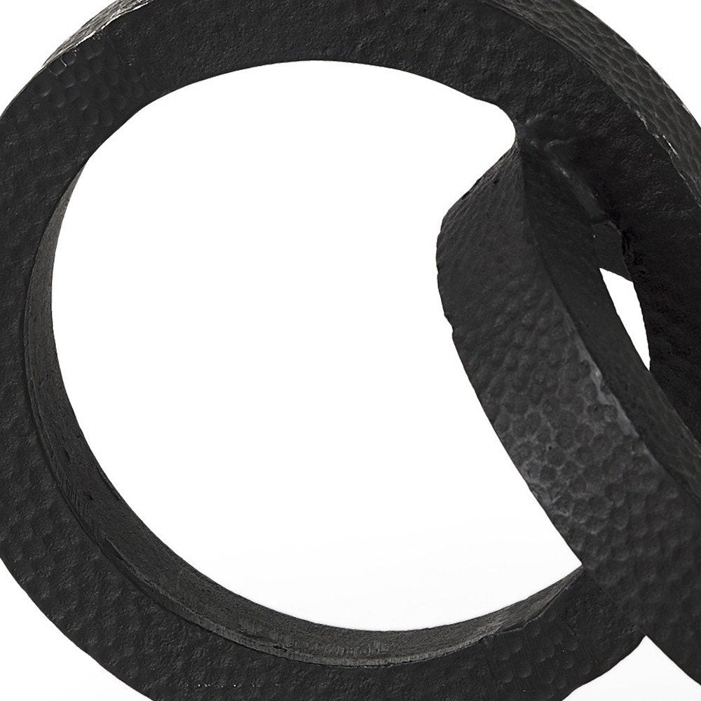 Two Ring Black Hammered Metal Sculpture  Warm Home View