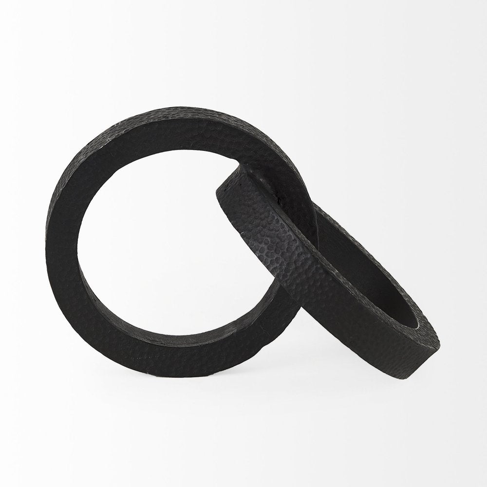 Two Ring Black Hammered Metal Sculpture  Warm Home View