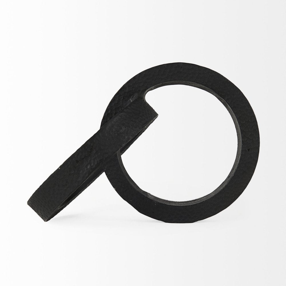 Two Ring Black Hammered Metal Sculpture  Warm Home View