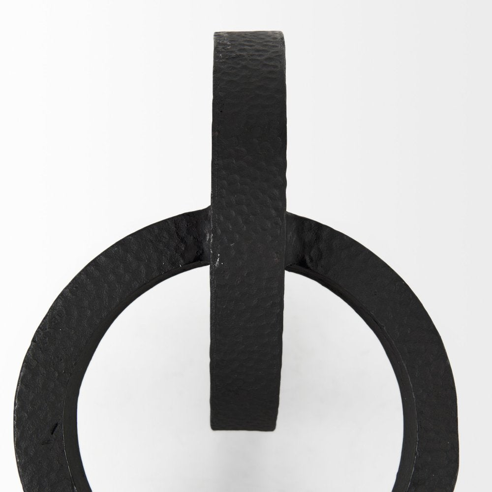 Two Ring Black Hammered Metal Sculpture  Warm Home View