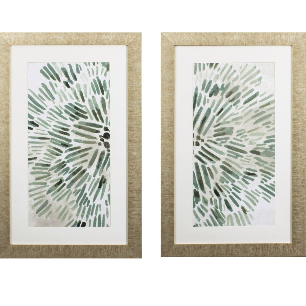 Set of Two Seafoam Green Watercolor Floral Wall Art  Warm Home View