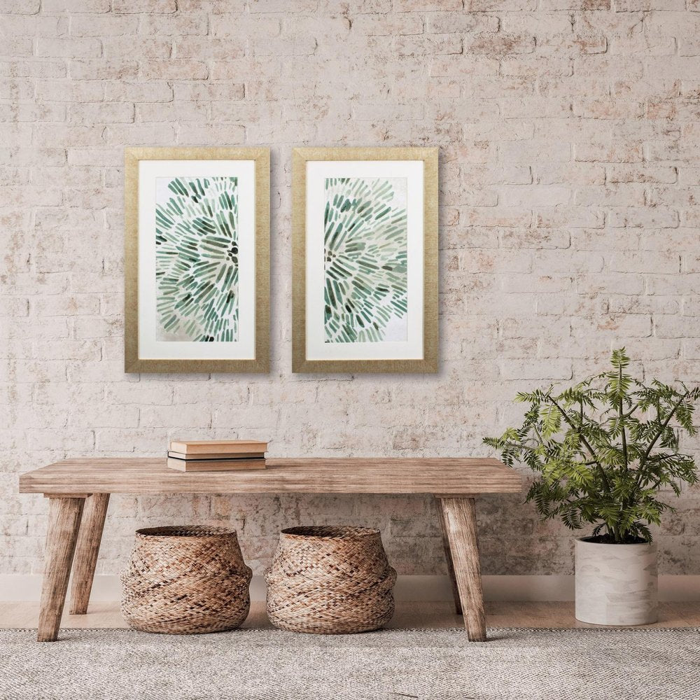 Set of Two Seafoam Green Watercolor Floral Wall Art  Warm Home View