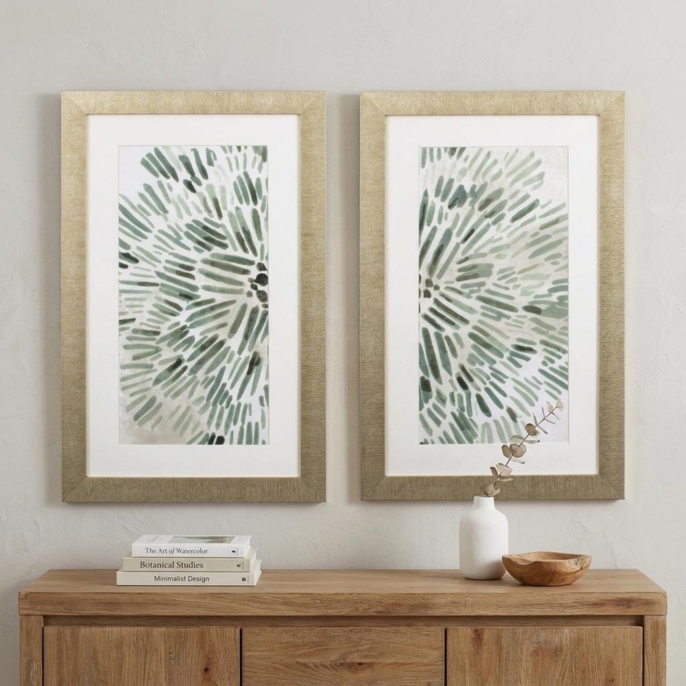 Set of Two Seafoam Green Watercolor Floral Wall Art  Warm Home View