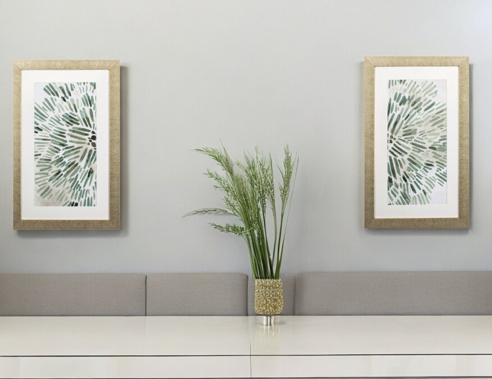 Set of Two Seafoam Green Watercolor Floral Wall Art  Warm Home View