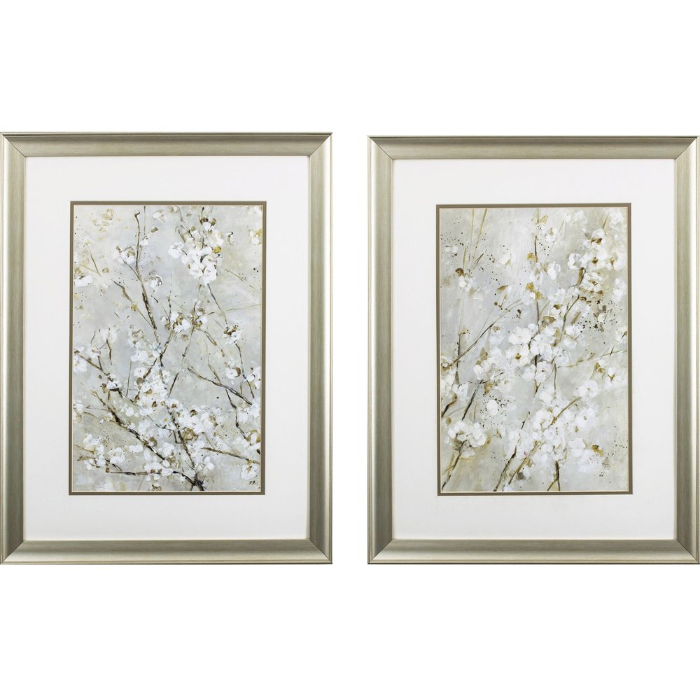 Set of Two Small White Flowers Wall Art  Warm Home View
