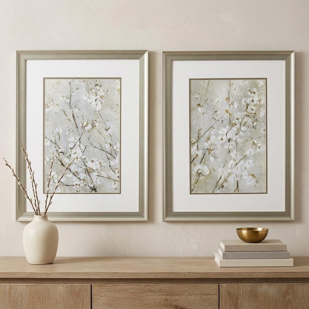 Set of Two Small White Flowers Wall Art  Warm Home View