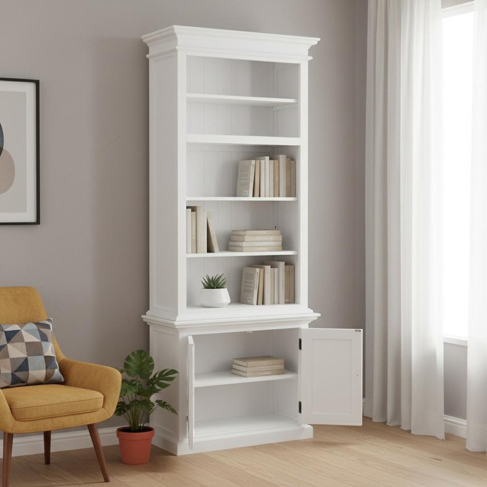 White Solid Wood Adjustable Four Tier Bookcase  Warm Home View