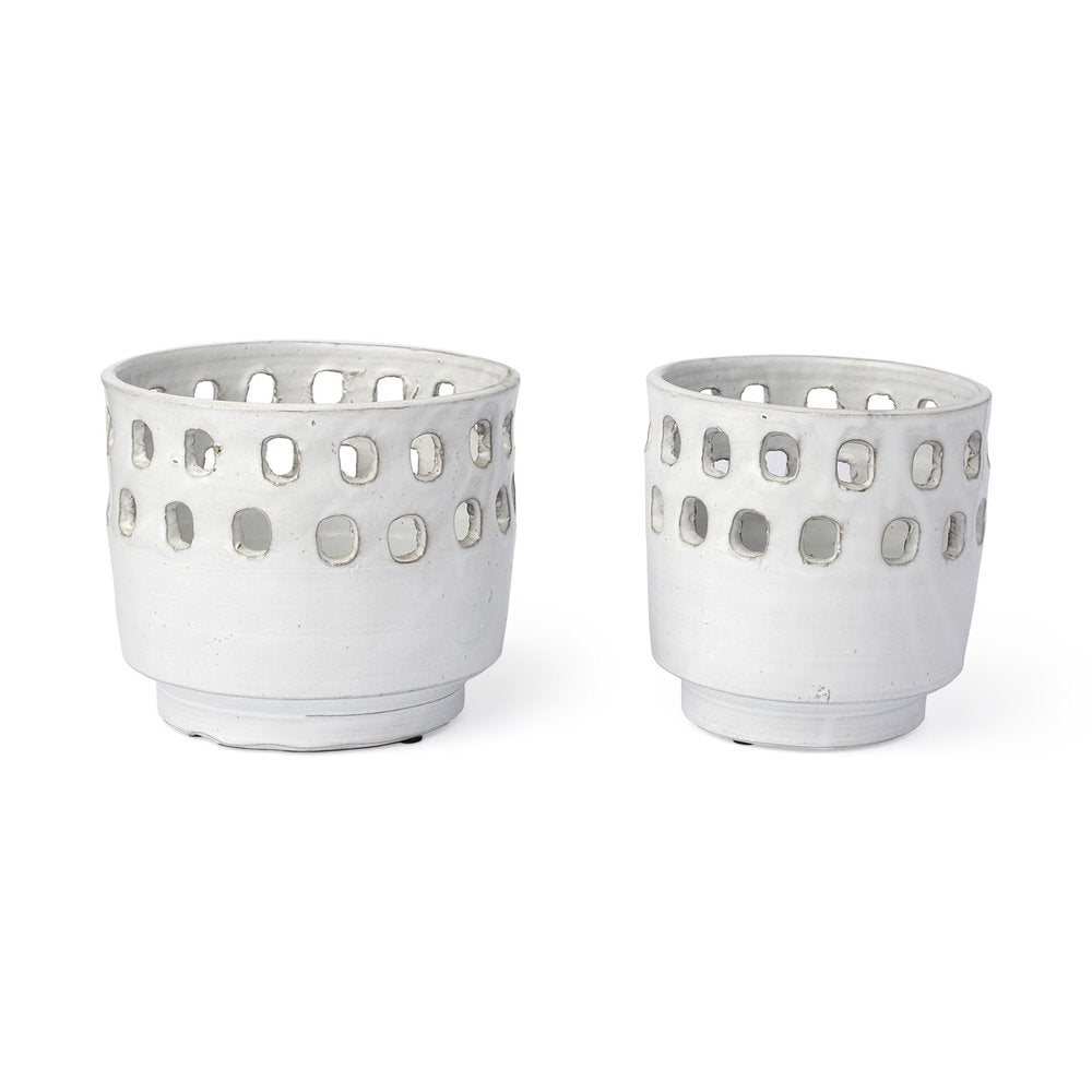 Set of Two White Abstract Cylinder Ceramic Table Vase  Warm Home View