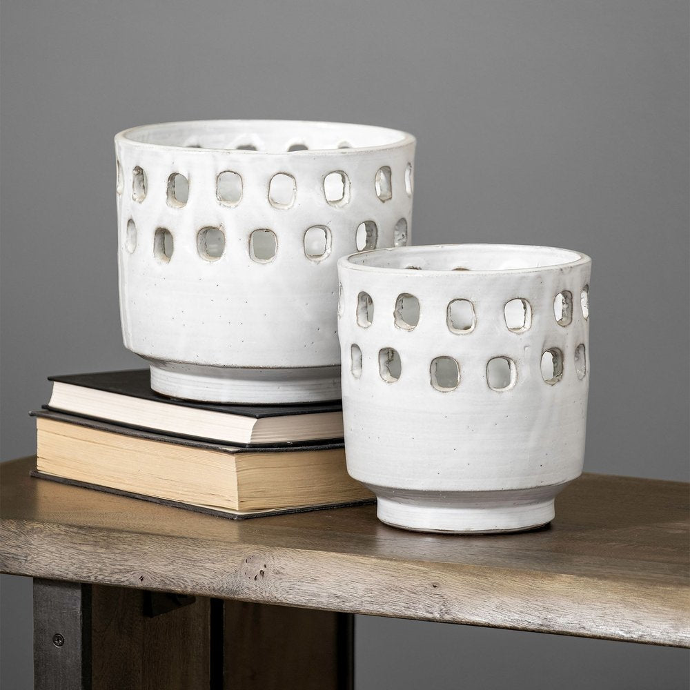 Set of Two White Abstract Cylinder Ceramic Table Vase  Warm Home View