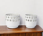 Set of Two White Abstract Cylinder Ceramic Table Vase  Warm Home View