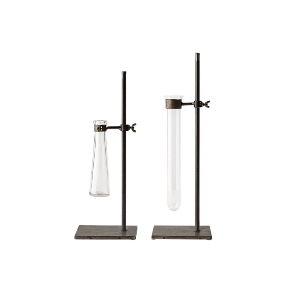 Set of Two Dark Brown Abstract Metal Cylinder Table Vases  Warm Home View