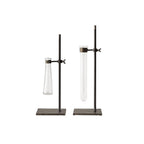Set of Two Dark Brown Abstract Metal Cylinder Table Vases  Warm Home View