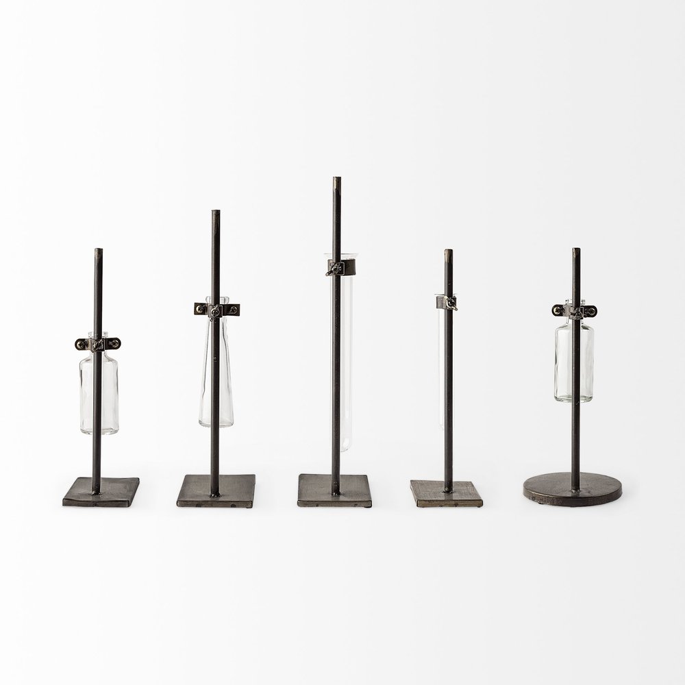 Set of Two Dark Brown Abstract Metal Cylinder Table Vases  Warm Home View