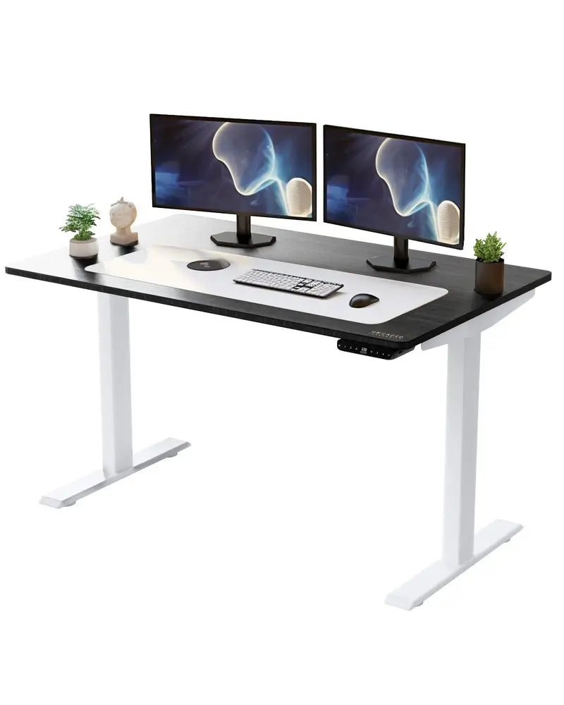 Adjustable Black and White Wood and Stainless Steel Rolling Computer Desk - 1-Piece  Warm Home View