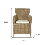Set of Two Tan Textured Outdoor Dining Chairs with Beige Cushions  Warm Home View