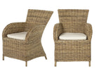 Set of Two Tan Textured Outdoor Dining Chairs with Beige Cushions  Warm Home View