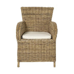 Set of Two Tan Textured Outdoor Dining Chairs with Beige Cushions  Warm Home View