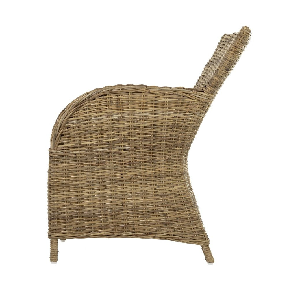 Set of Two Tan Textured Outdoor Dining Chairs with Beige Cushions  Warm Home View