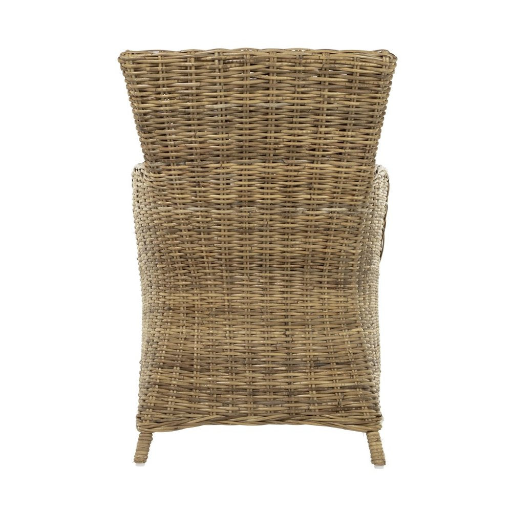 Set of Two Tan Textured Outdoor Dining Chairs with Beige Cushions  Warm Home View