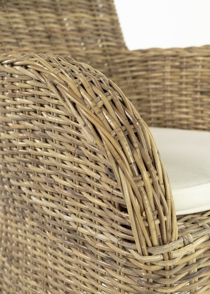 Set of Two Tan Textured Outdoor Dining Chairs with Beige Cushions  Warm Home View