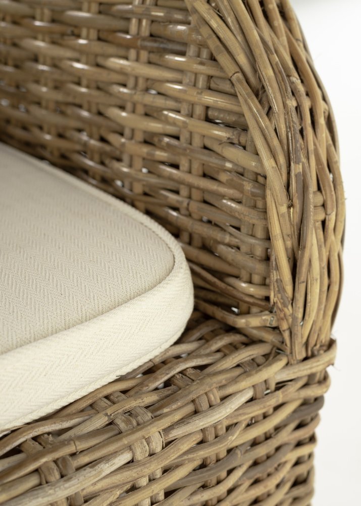 Set of Two Tan Textured Outdoor Dining Chairs with Beige Cushions  Warm Home View