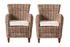 Set of Two Cream And Natural Woven Rattan Outdoor Dining Chairs with Cream Cushion  Warm Home View