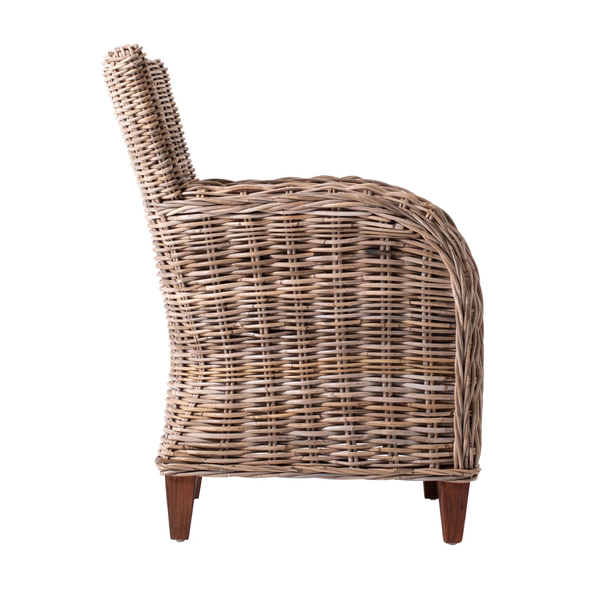 Set of Two Cream And Natural Woven Rattan Outdoor Dining Chairs with Cream Cushion  Warm Home View