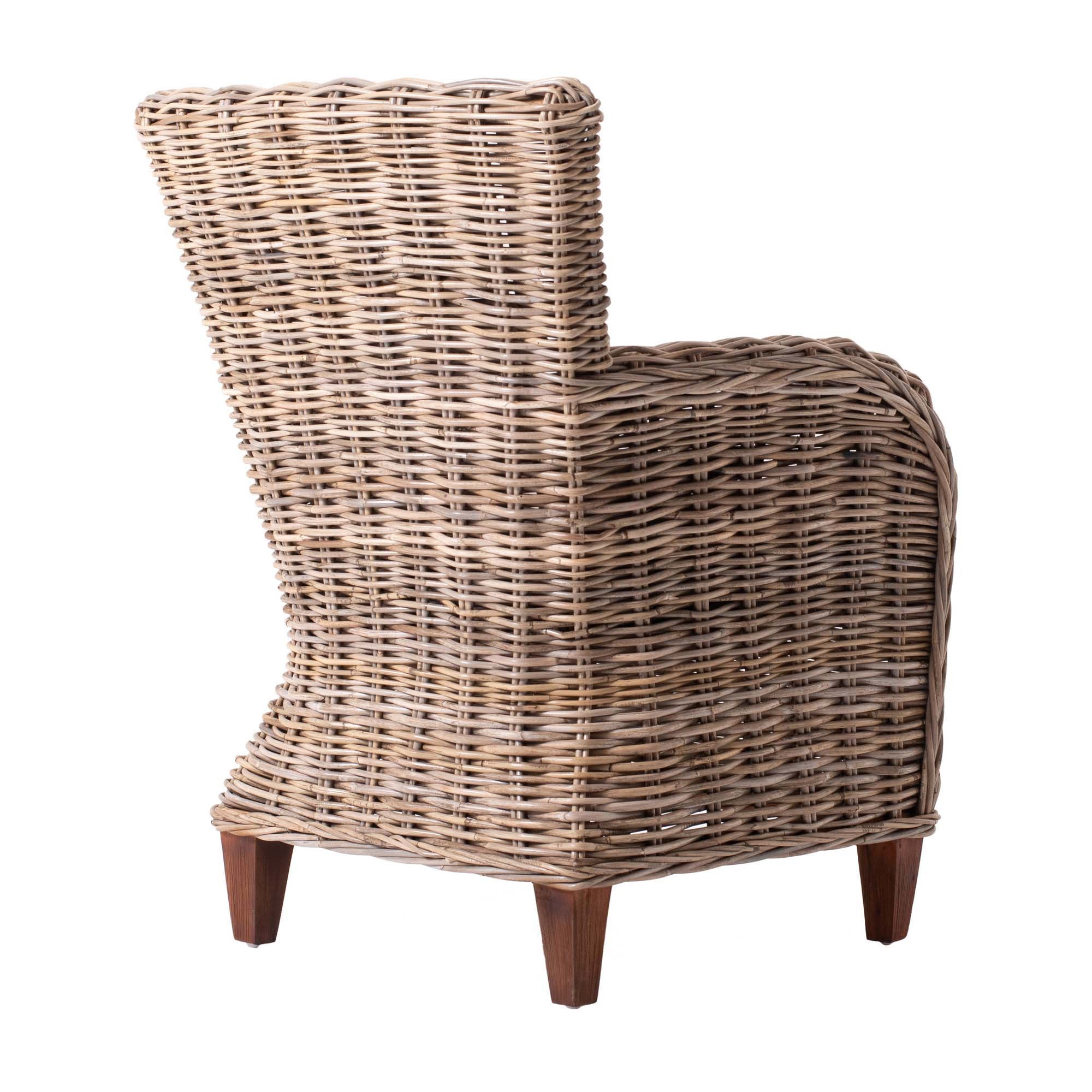 Set of Two Cream And Natural Woven Rattan Outdoor Dining Chairs with Cream Cushion  Warm Home View