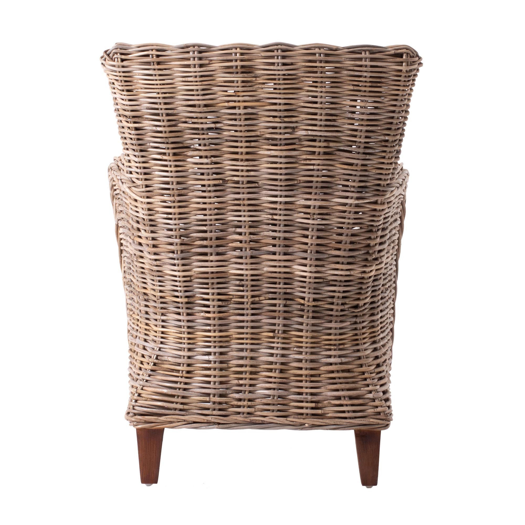Set of Two Cream And Natural Woven Rattan Outdoor Dining Chairs with Cream Cushion  Warm Home View