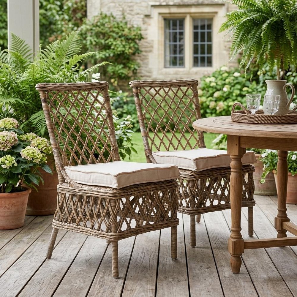 Set of Two Cream Woven Rattan Outdoor Accent Chairs  Warm Home View