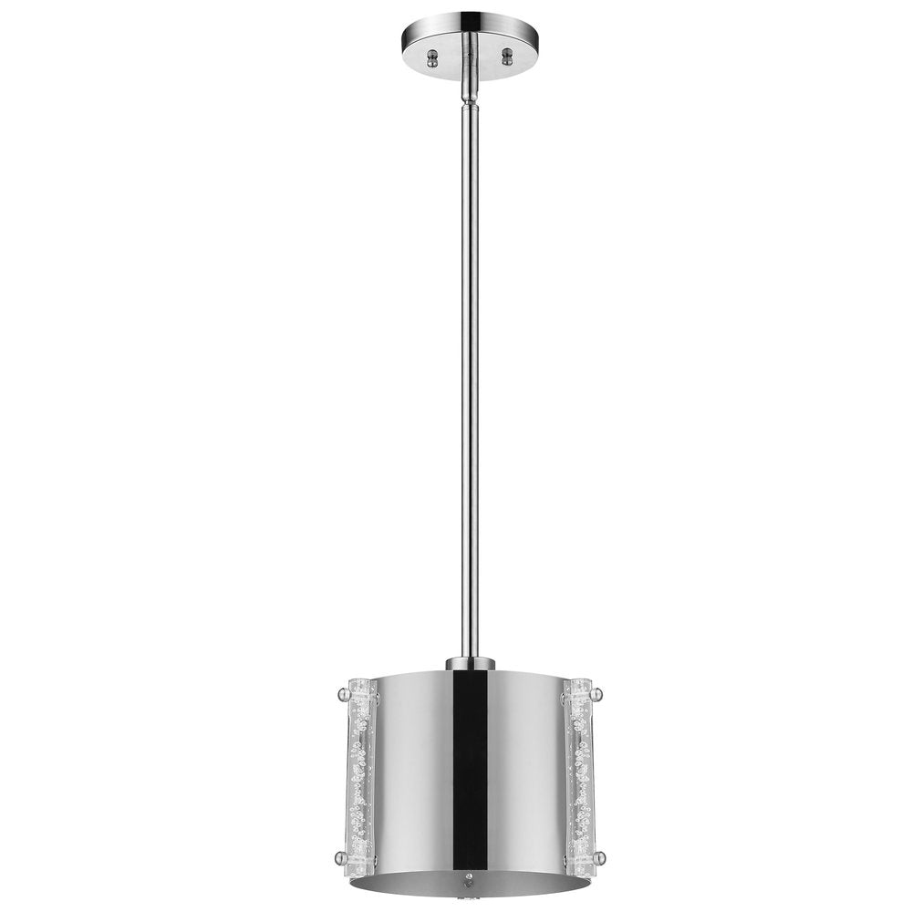 Zoom 1-Light Polished Stainless Steel Pendant With Seeded Acrylic Accents  Warm Home View