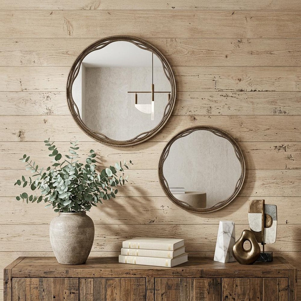 Set of Two Gold Round Ornate Framed Accent Mirrors  Warm Home View