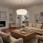Selene 6-Light Polished Chrome Pendant With Overlapping Frosted White Glass Discs Shade  Warm Home View