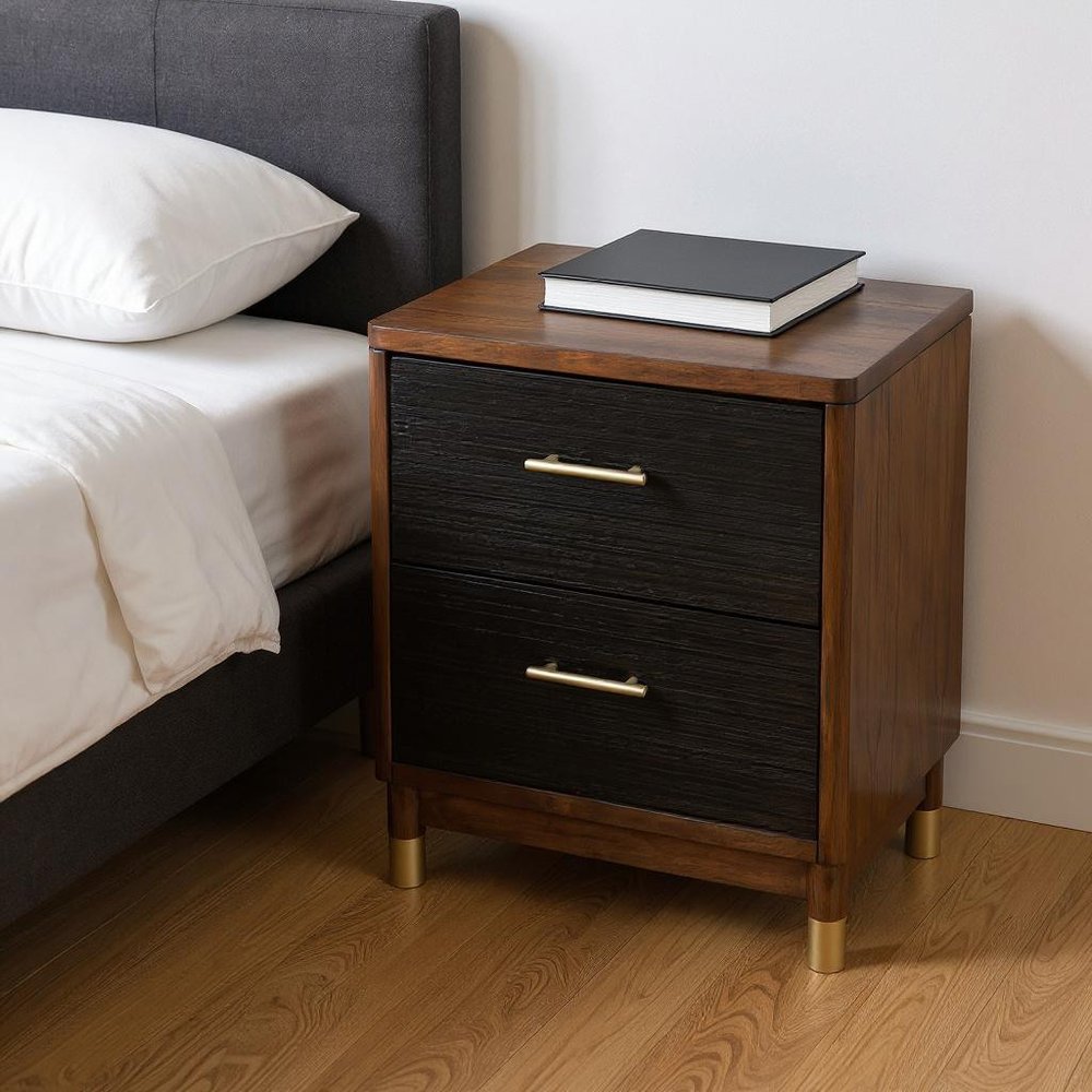 Dark Walnut and Black Mod Drawer Nightstand  Warm Home View