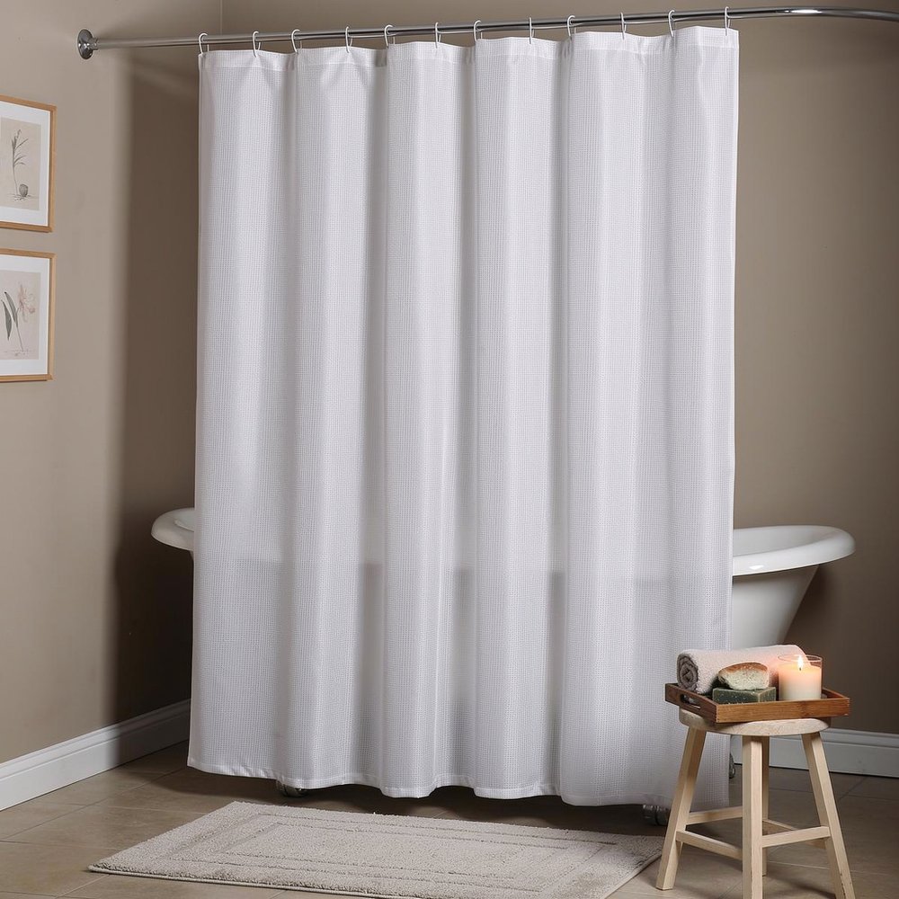 Luxurious White Waffle Weave Shower Curtain  Warm Home View