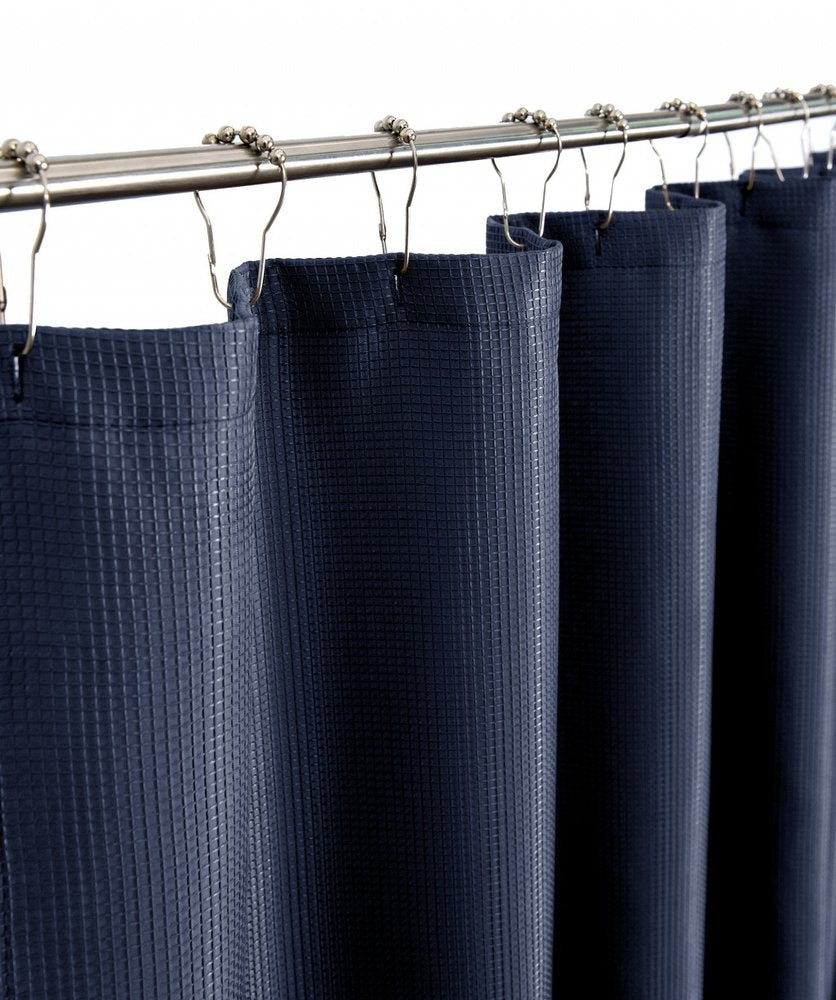 Luxurious Navy Waffle Weave Shower Curtain  Warm Home View