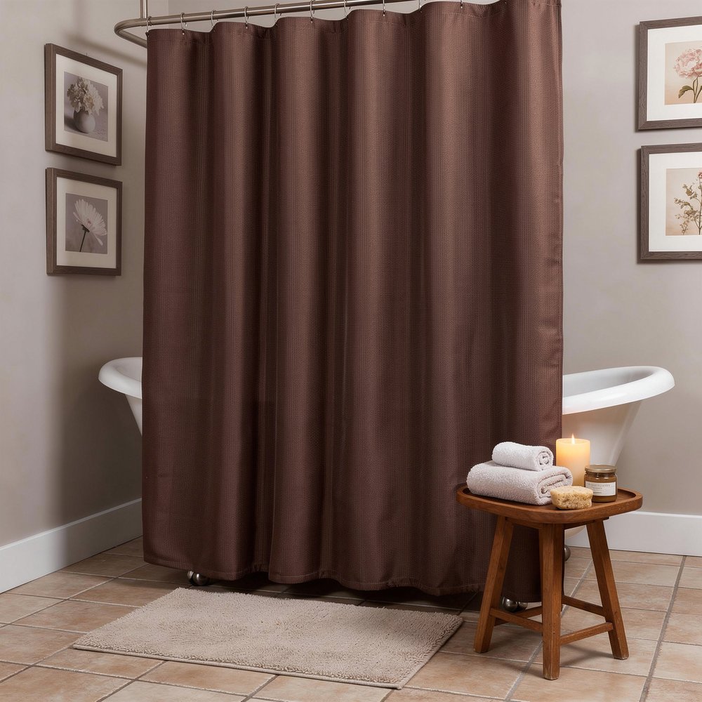 Luxurious Brown Waffle Weave Shower Curtain  Warm Home View