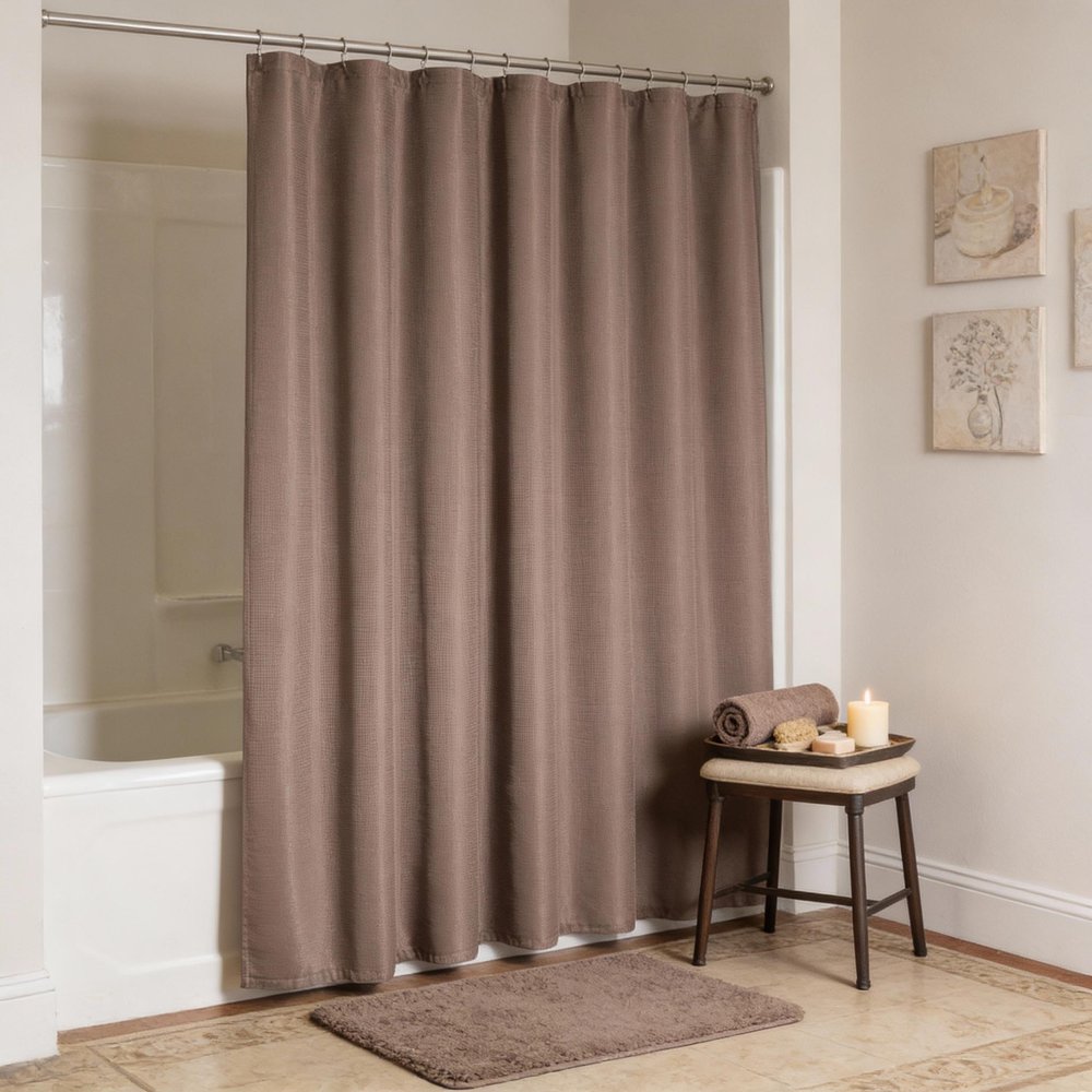 Luxurious Mocha Waffle Weave Shower Curtain  Warm Home View