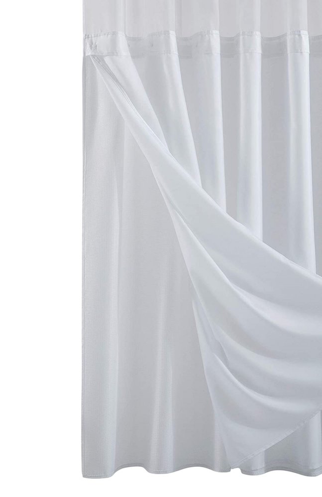 White Sheer and Grid Shower Curtain and Liner Set  Warm Home View