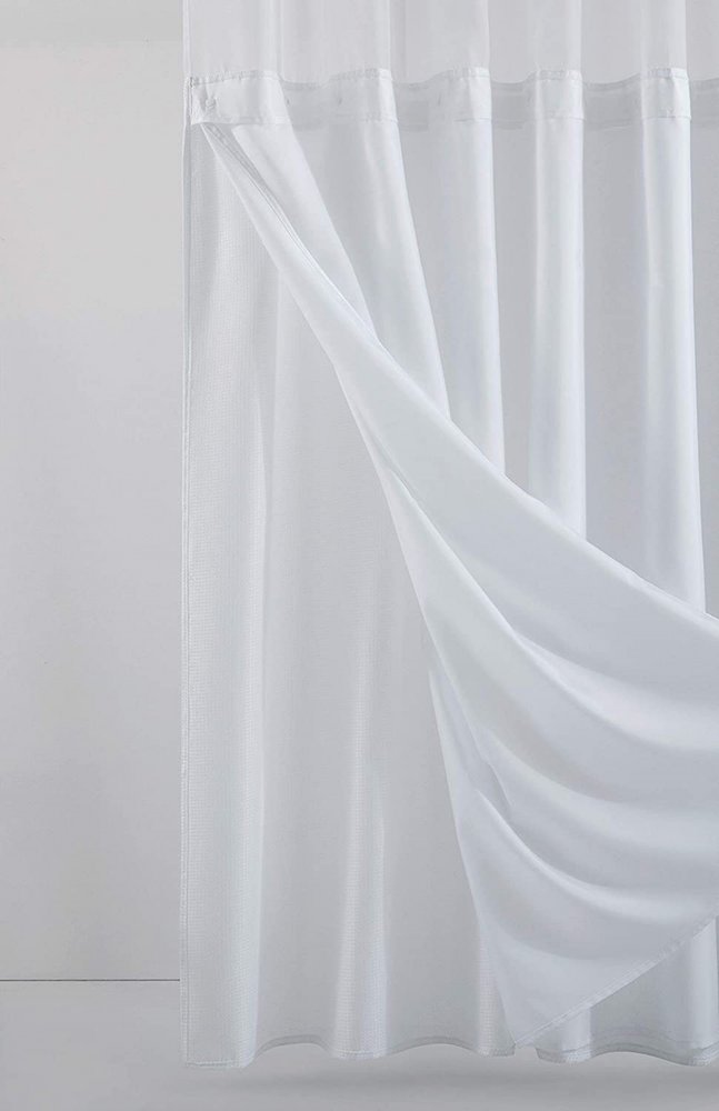 White Sheer and Grid Shower Curtain and Liner Set  Warm Home View