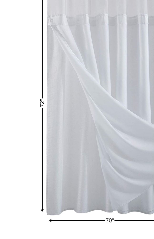 White Sheer and Grid Shower Curtain and Liner Set  Warm Home View