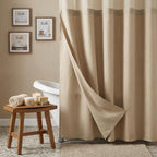 Mocha Sheer and Grid Shower Curtain and Liner Set  Warm Home View